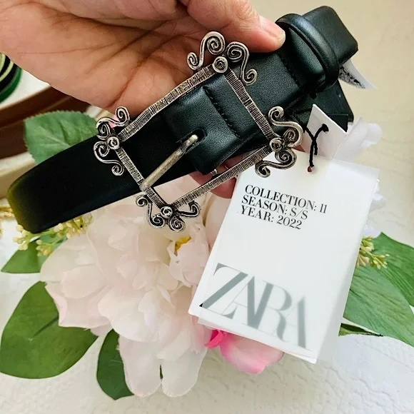 Zara NWT black leather wide belt with  silver  studs Zara studded belt - Gem main image 4